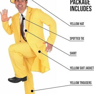 Morph Costumes Mens 90s Yellow Suit Costume + Hat Adult TV Film Gangster M Hallo